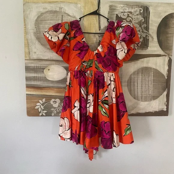 AJè Vibrant Floral Dress with Puff Sleeves - Picture 1 of 10
